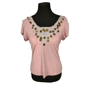 Pink Roommates Embellished Short Sleeve Top With Coin Detail Size XL